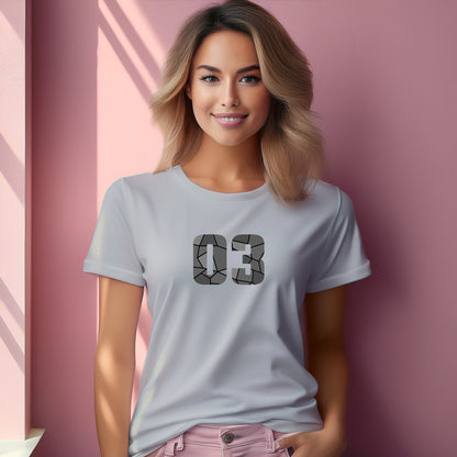 03 Number Women T-Shirt (Melange Grey) | Stylish Numeric Graphic Tee