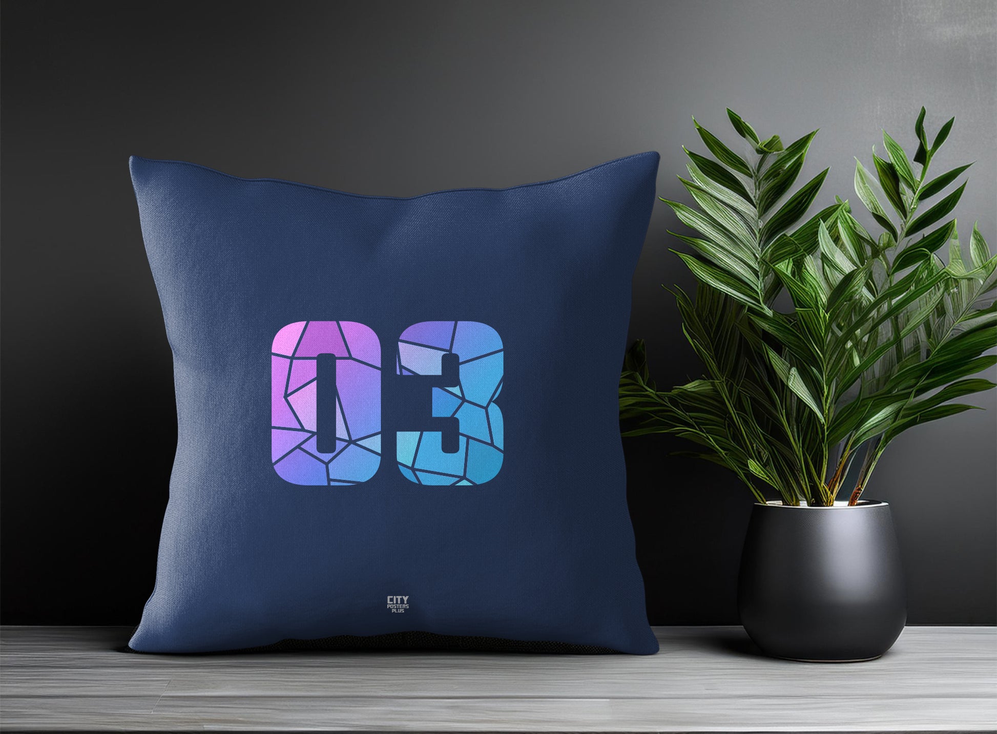 03 Number Pillow Case and Pillow Throw (Navy Blue)