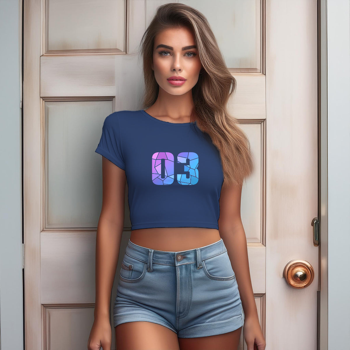 03 Number Women Crop Top (Navy Blue)