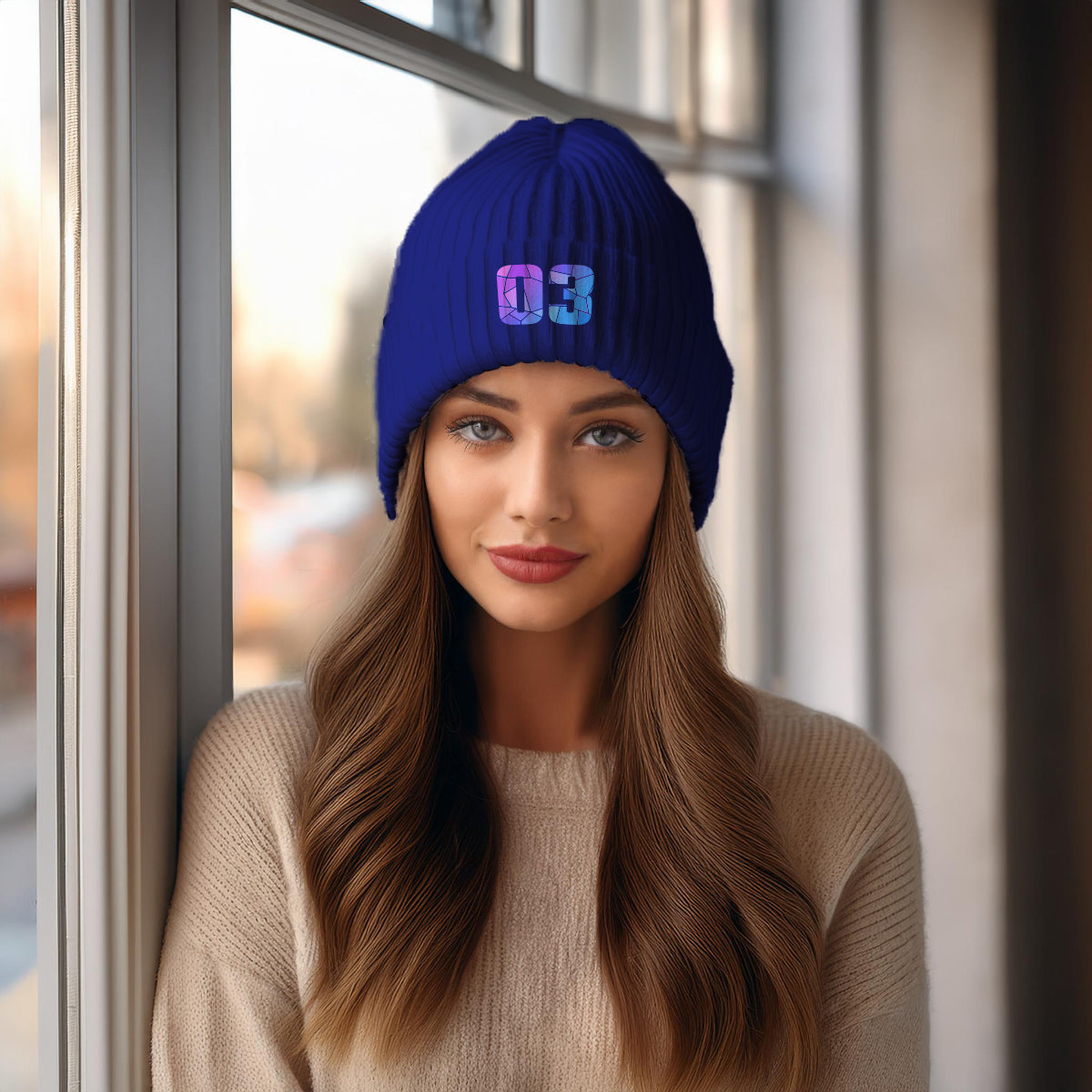 03 Number Cuffed Beanie (Royal)