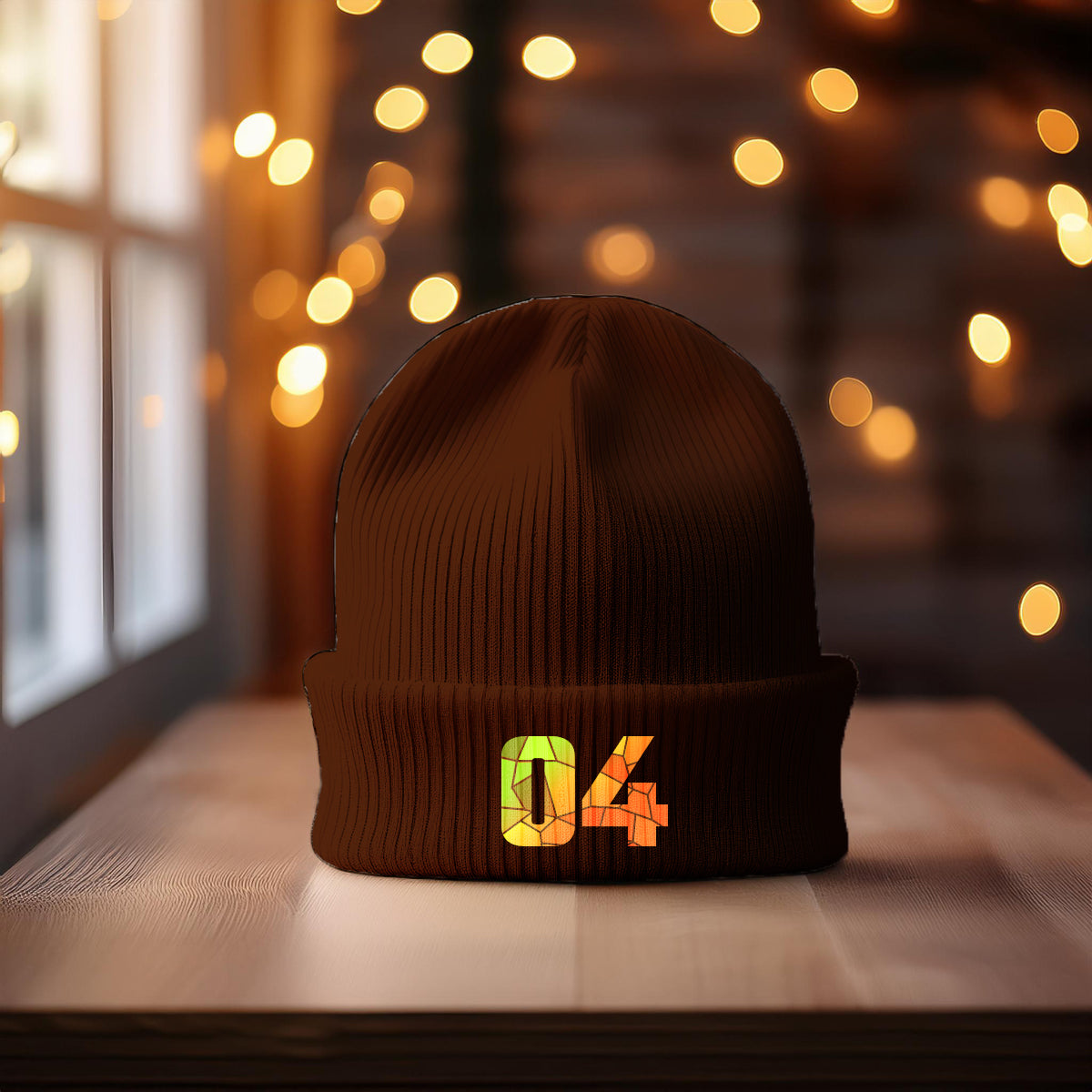 04 Number Cuffed Beanie (Brown)