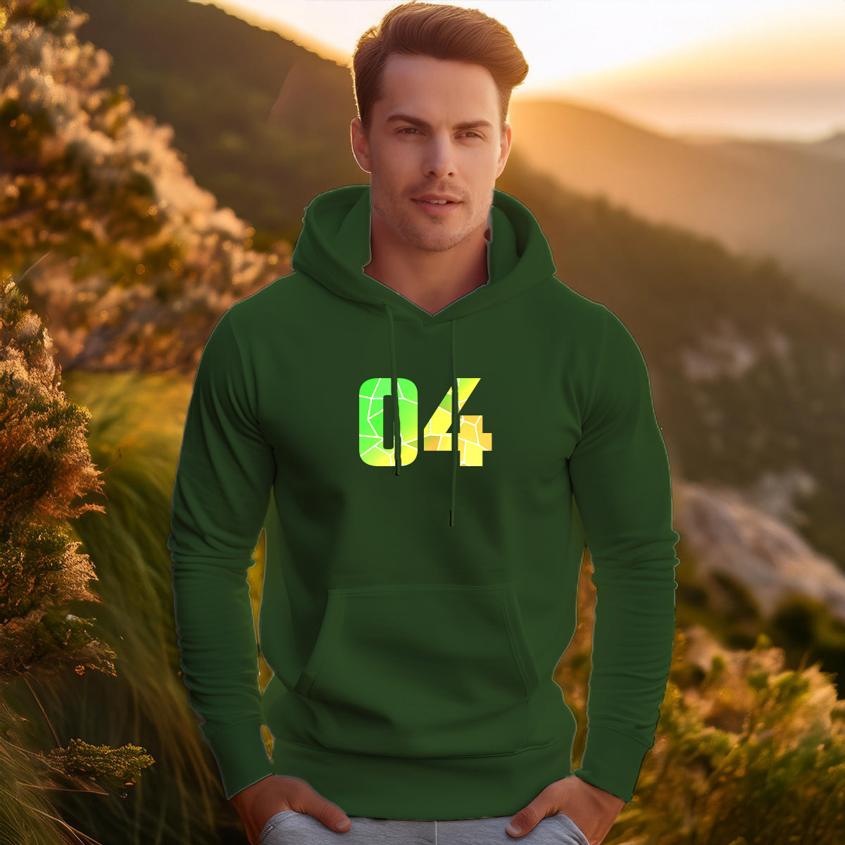 04 Number Unisex Hoodie (Olive Green)