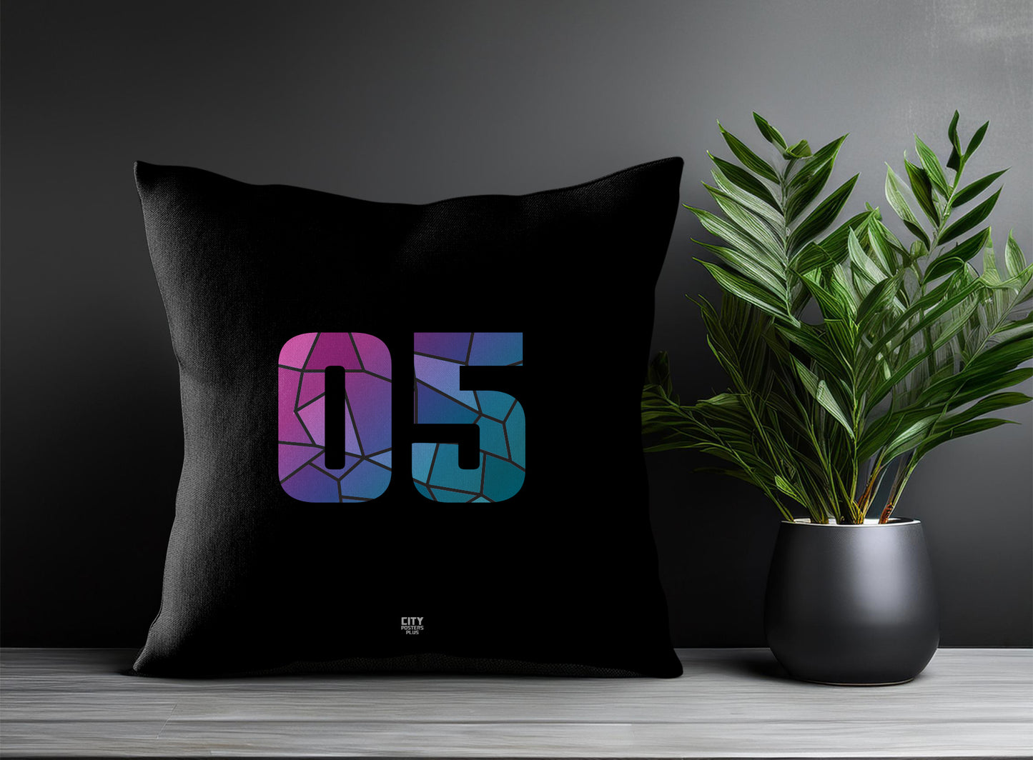 05 Number Pillow Case and Pillow Throw (Black)