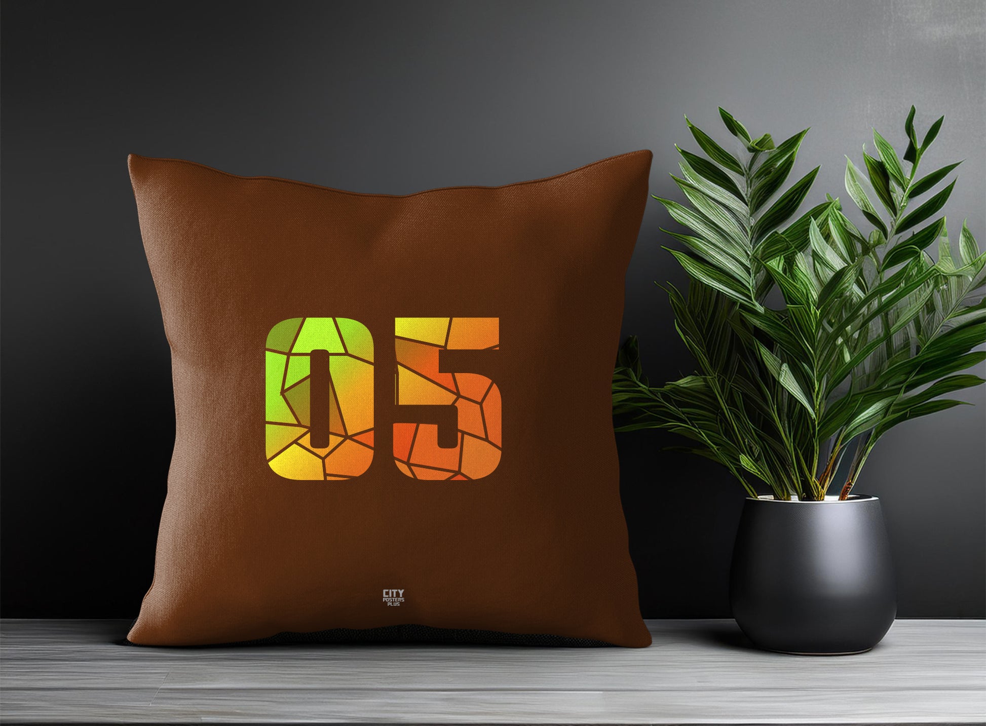 05 Number Pillow Case and Pillow Throw (Brown)
