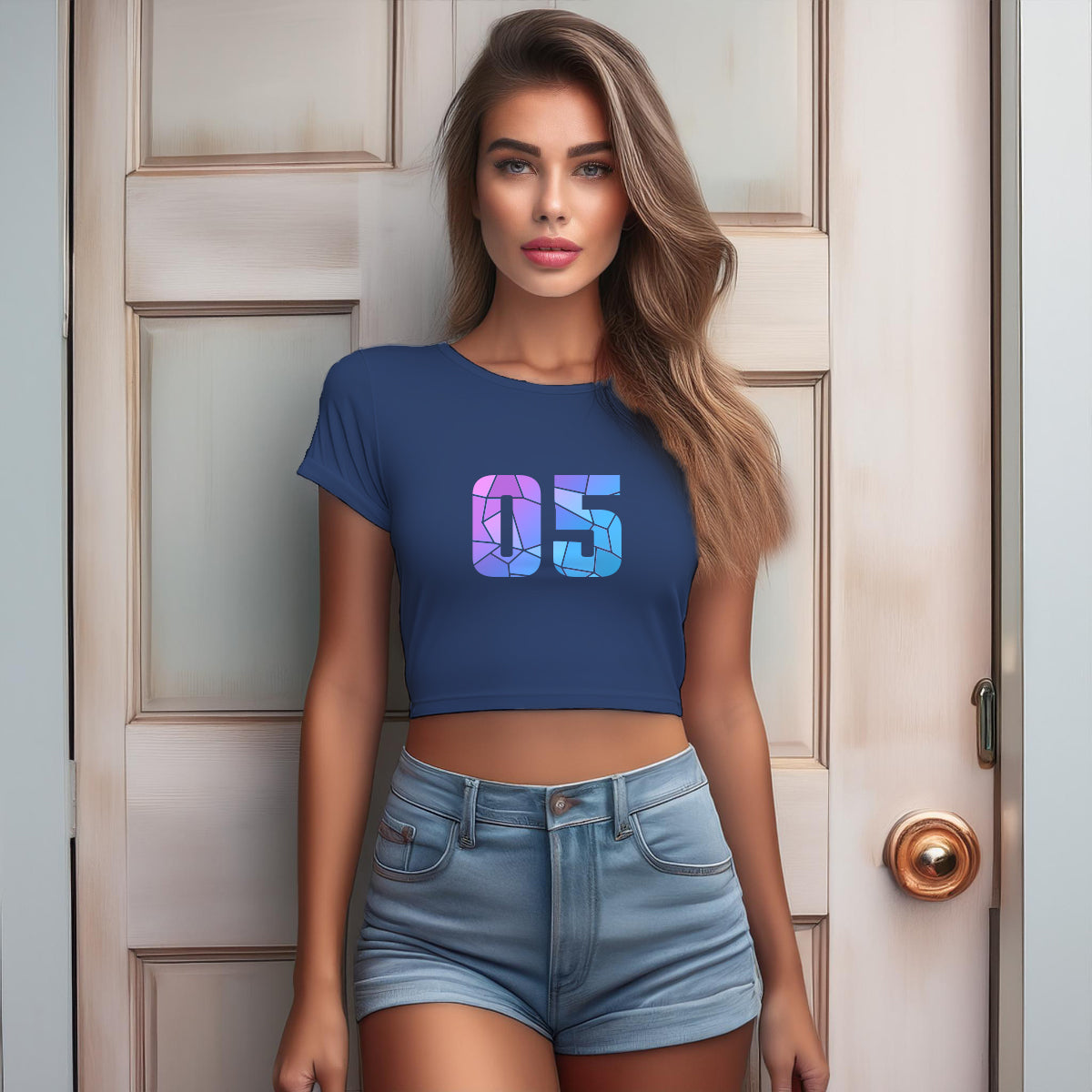 05 Number Women Crop Top (Navy Blue)