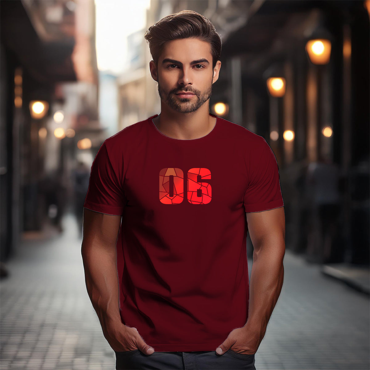 06 Number Men Unisex T-Shirt (Maroon)