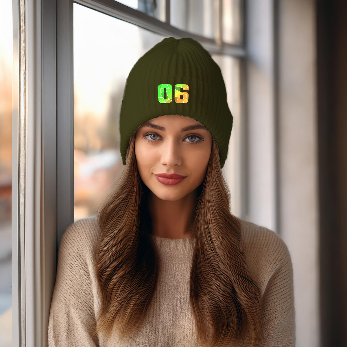 06 Number Cuffed Beanie (Olive)