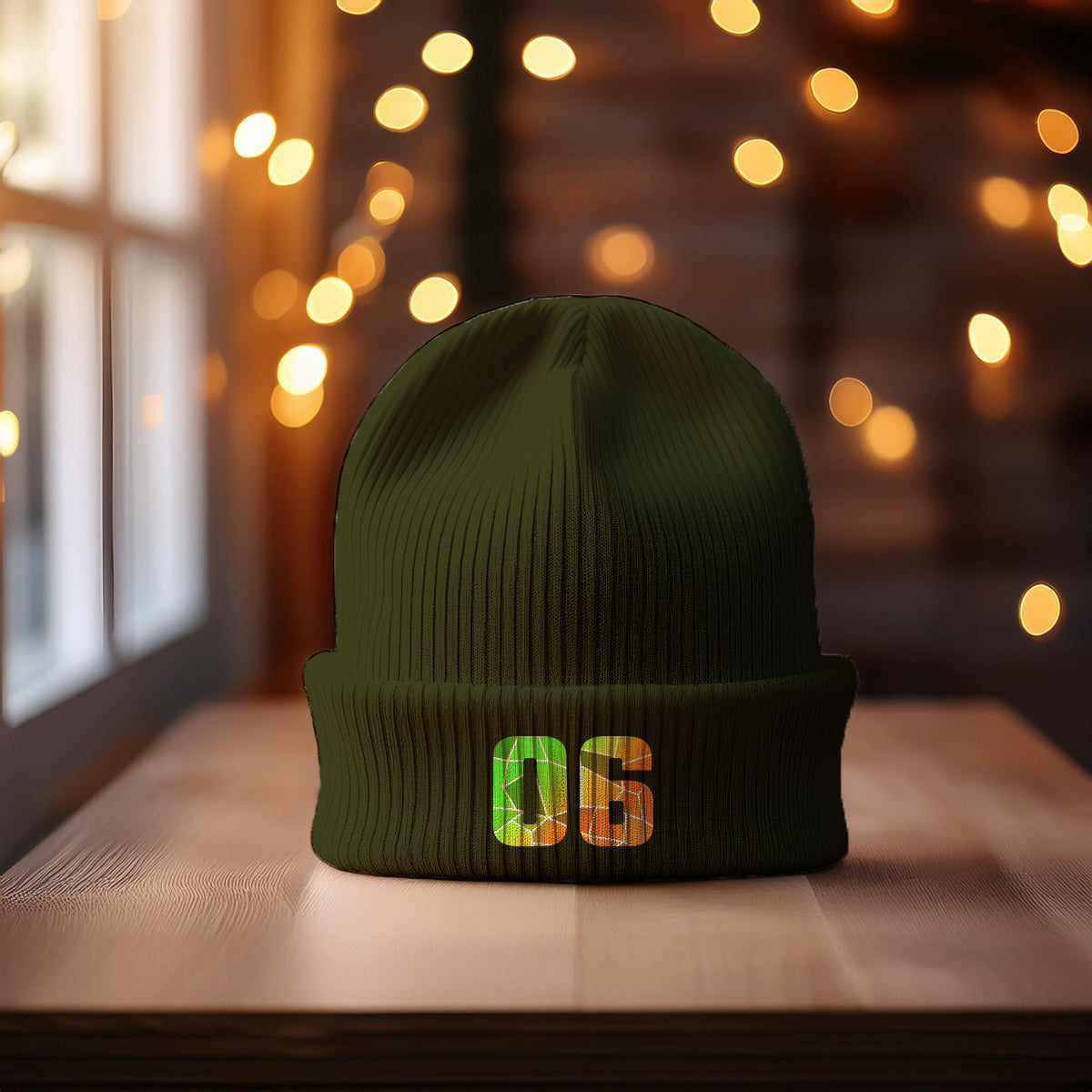 06 Number Cuffed Beanie (Olive)