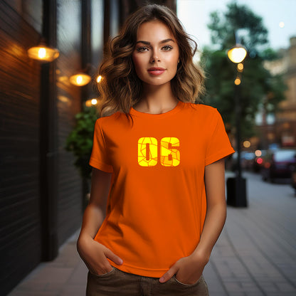 06 Number Women T-Shirt (Orange) | Stylish Numeric Graphic Tee