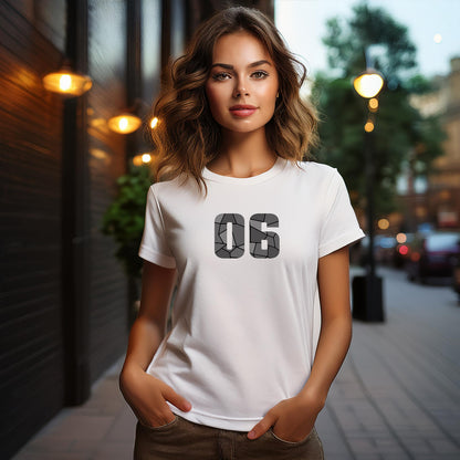 06 Number Women T-Shirt (White) | Stylish Numeric Graphic Tee