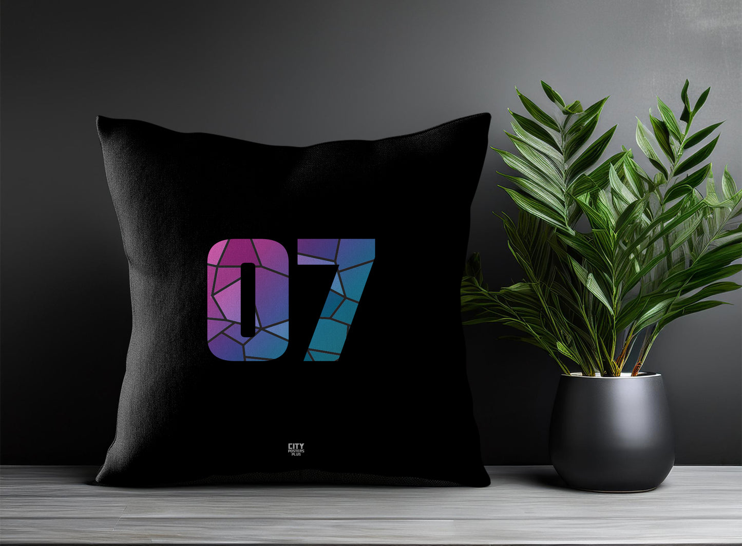 07 Number Pillow Case and Pillow Throw (Black)