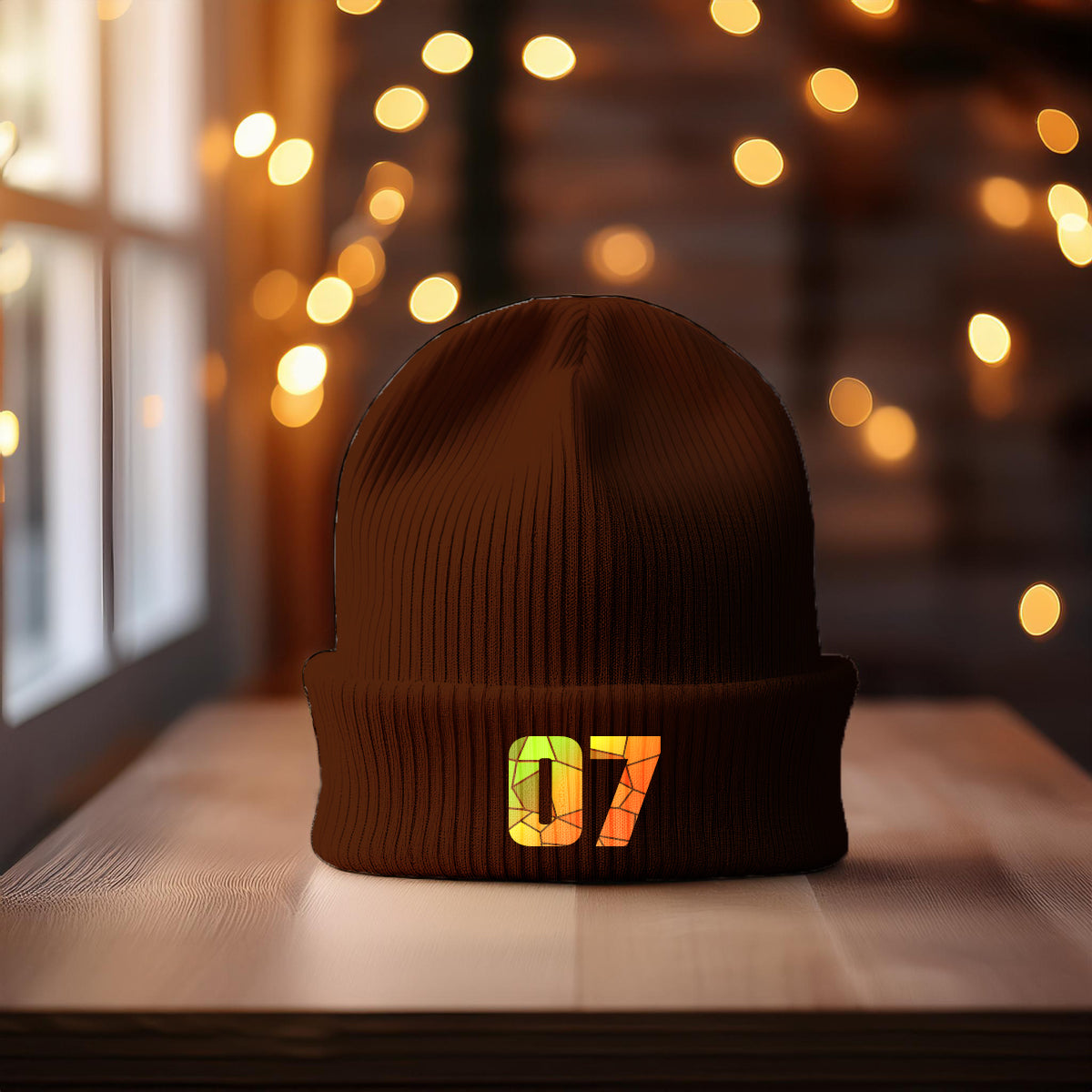 07 Number Cuffed Beanie (Brown)