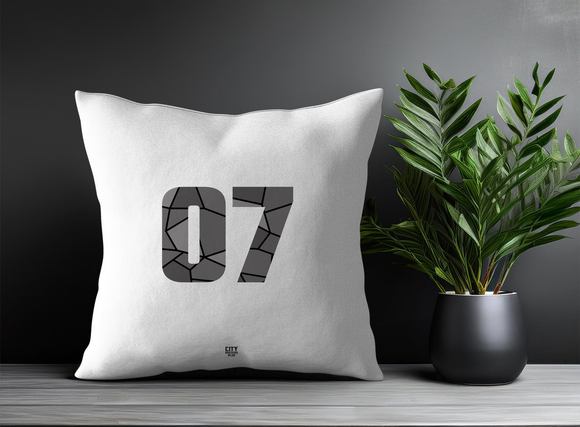 07 Number Pillow Case and Pillow Throw (White)