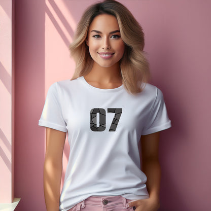 07 Number Women T-Shirt (White) | Stylish Numeric Graphic Tee