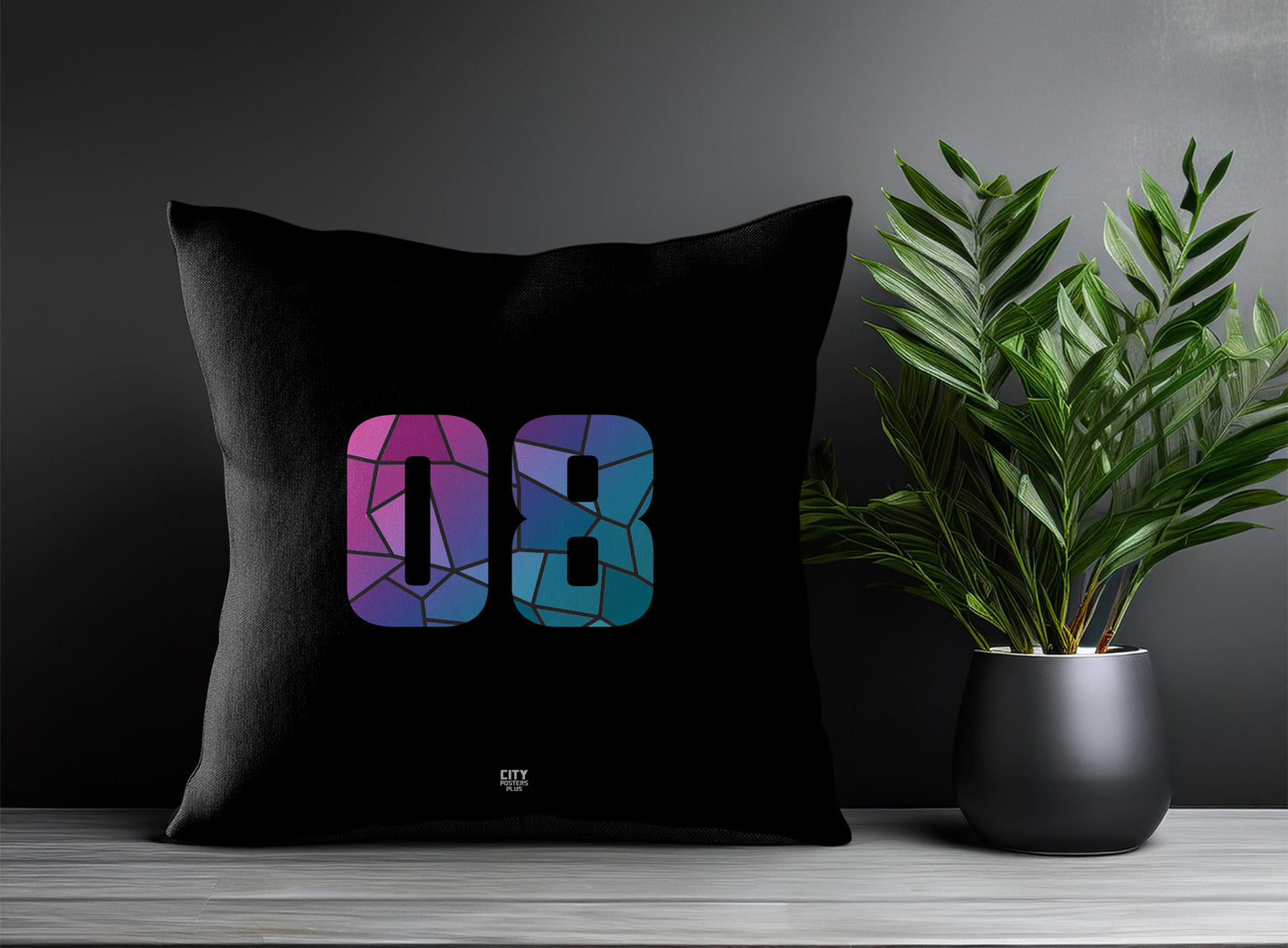08 Number Pillow Case and Pillow Throw (Black)