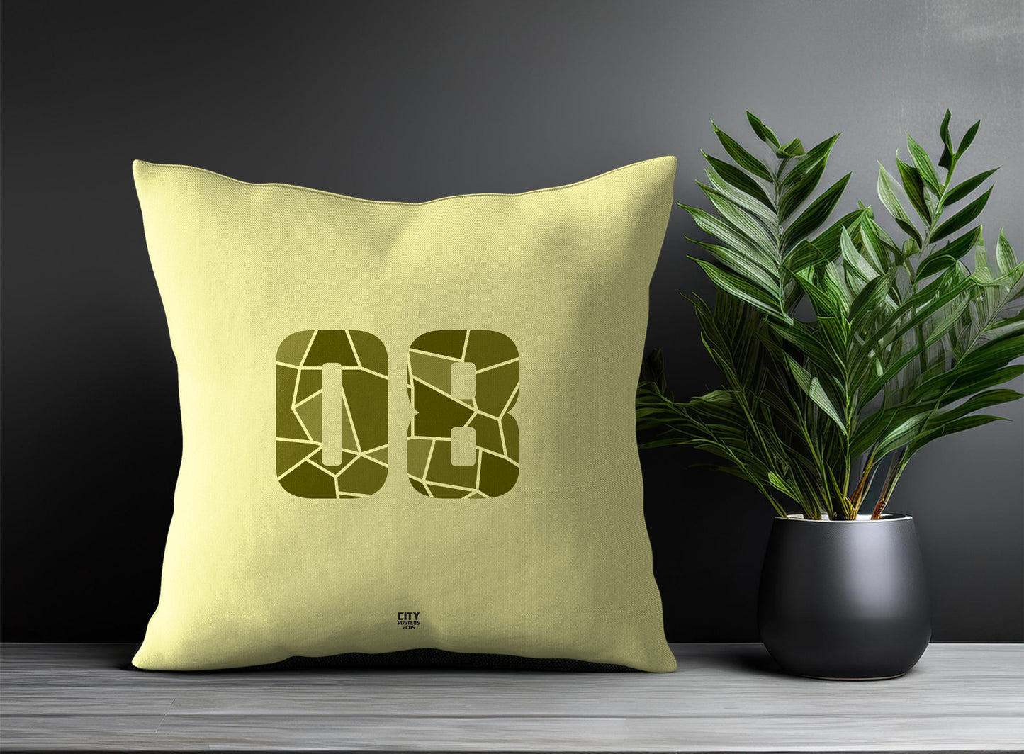 08 Number Pillow Case and Pillow Throw (Butter Yellow)