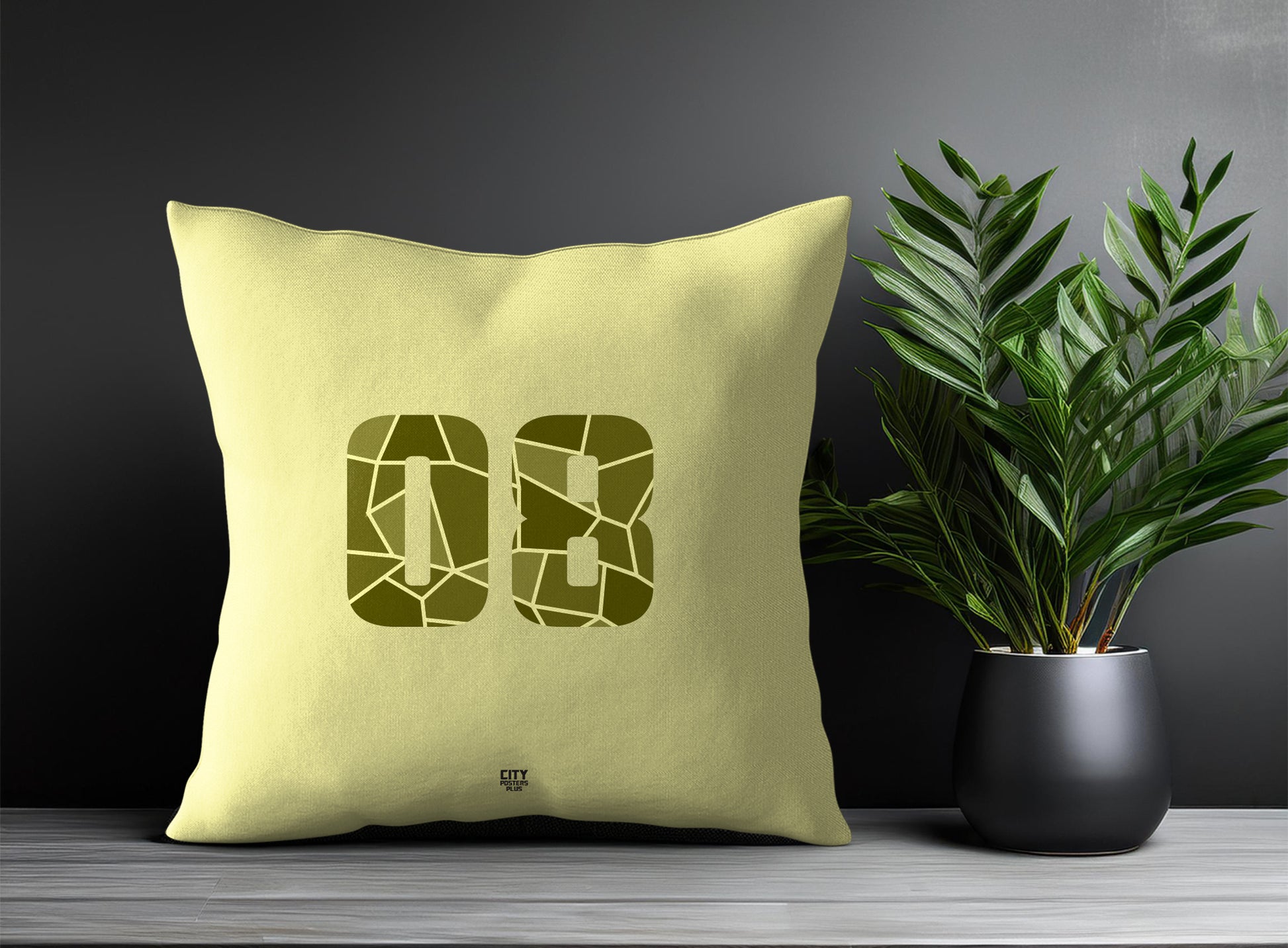 08 Number Pillow Case and Pillow Throw (Butter Yellow)