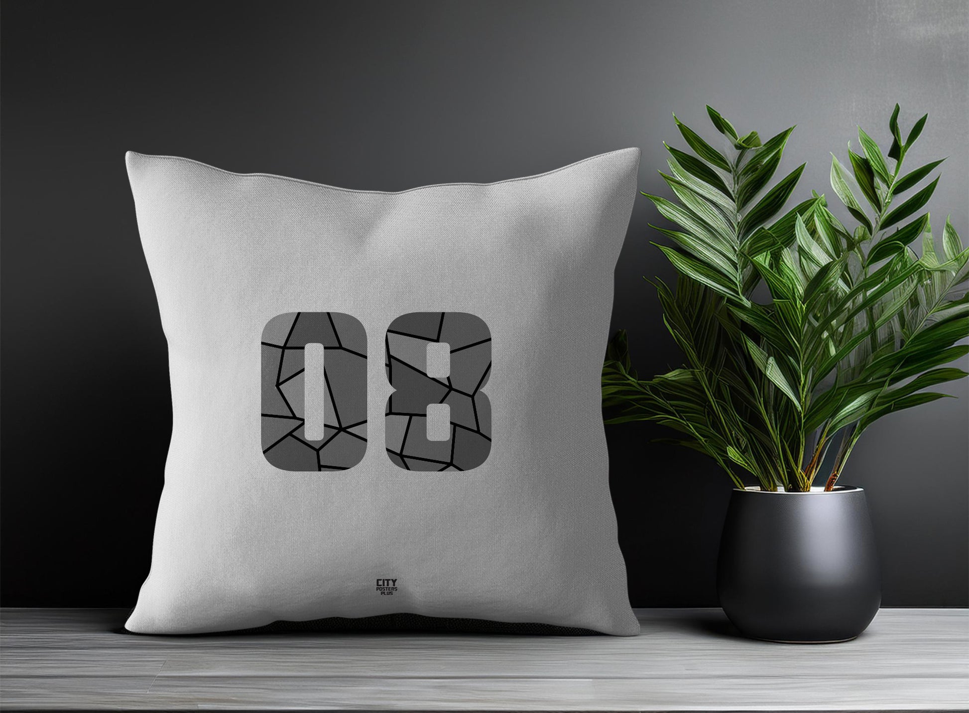 08 Number Pillow Case and Pillow Throw (Melange Grey)