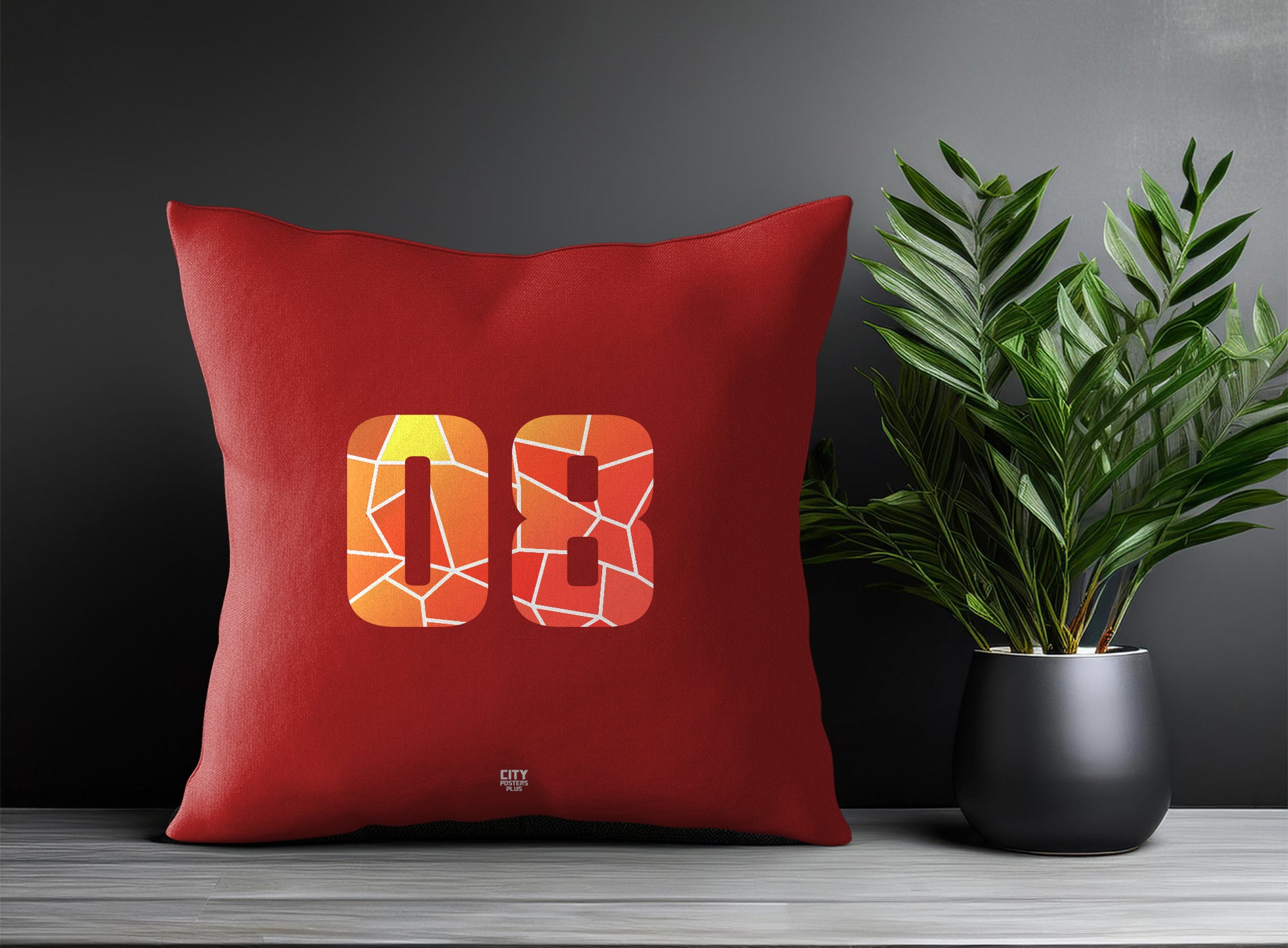 08 Number Pillow Case and Pillow Throw (Red)