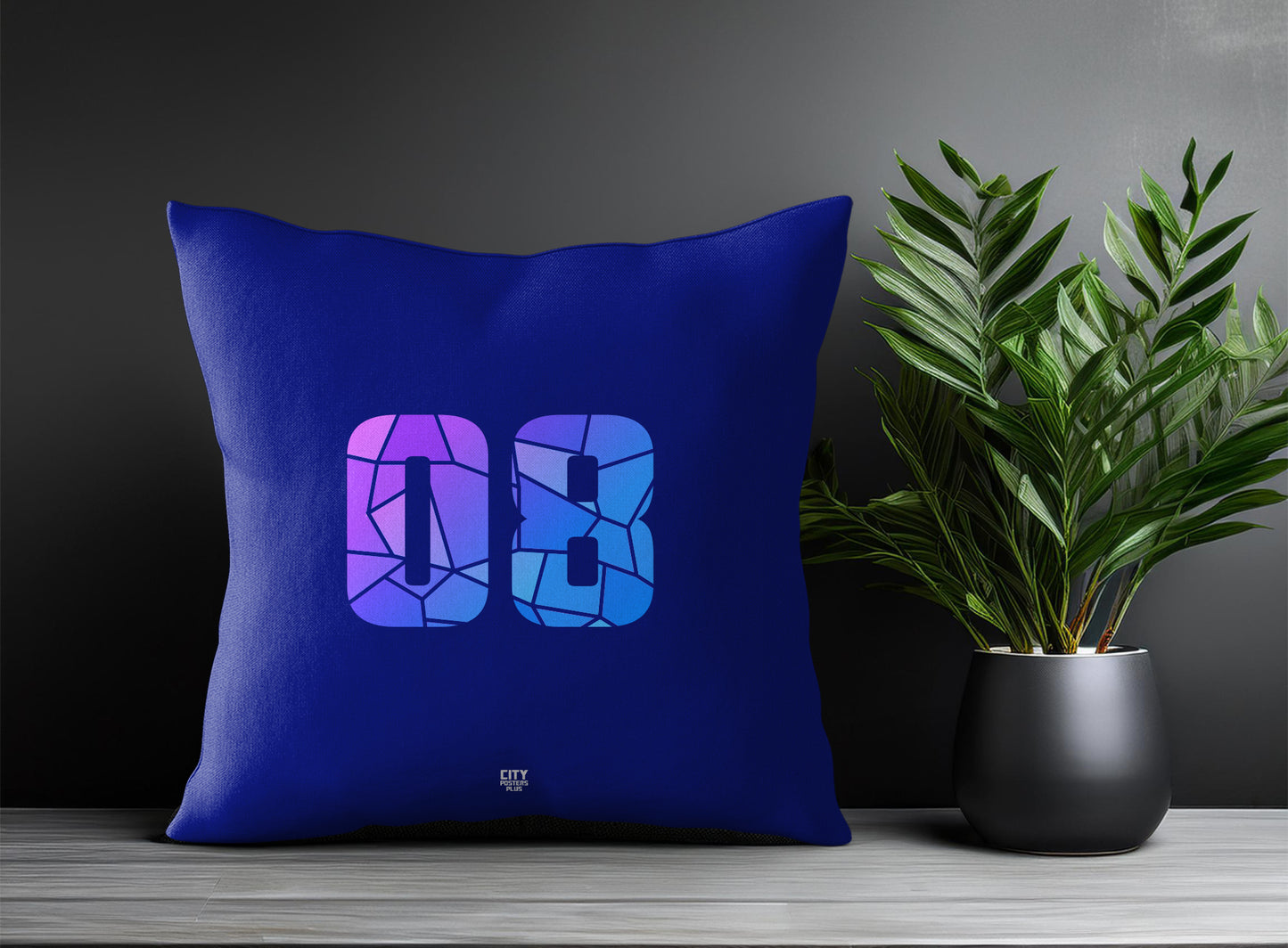 08 Number Pillow Case and Pillow Throw (Royal Blue)