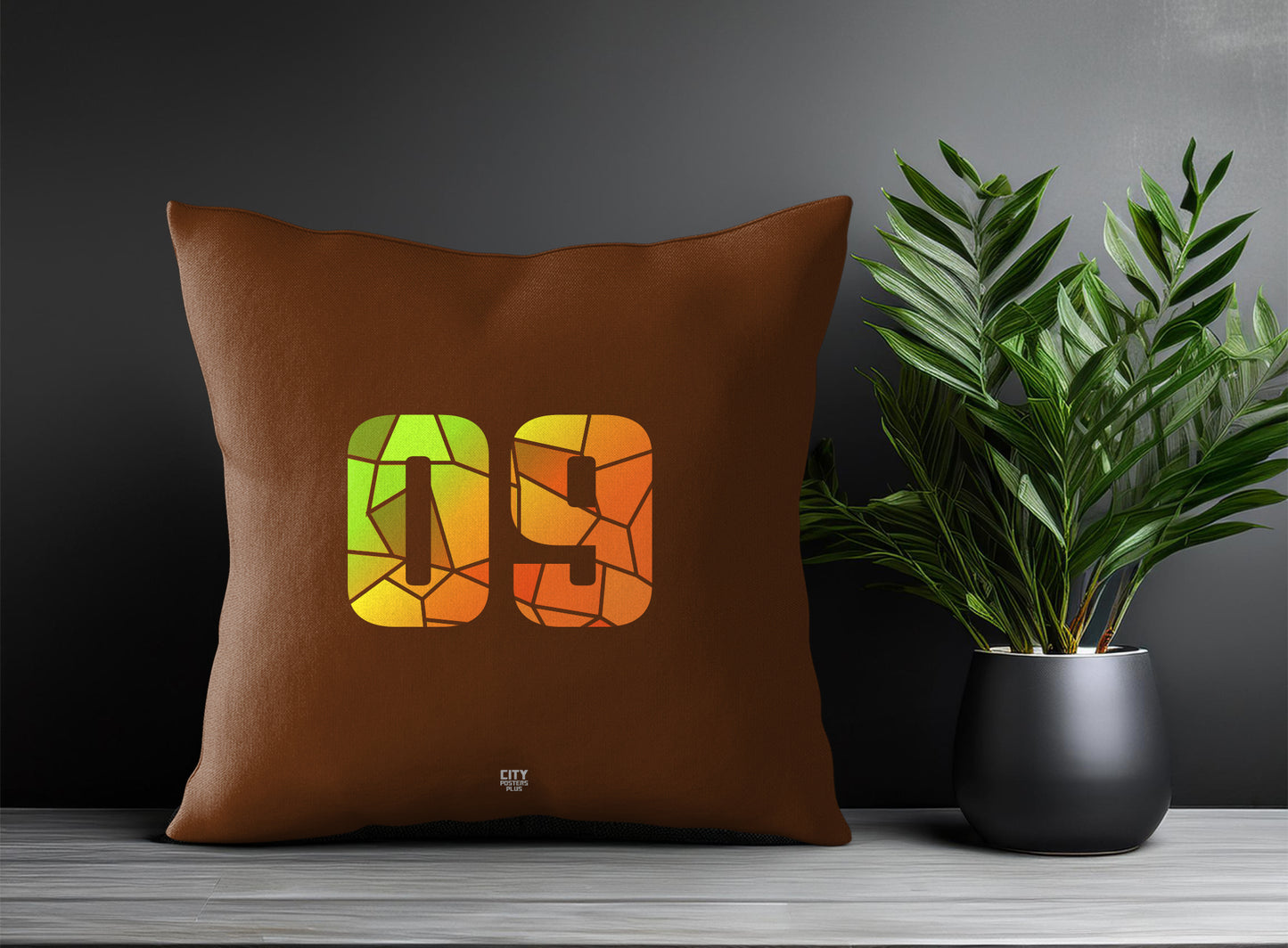 09 Number Pillow Case and Pillow Throw (Brown)