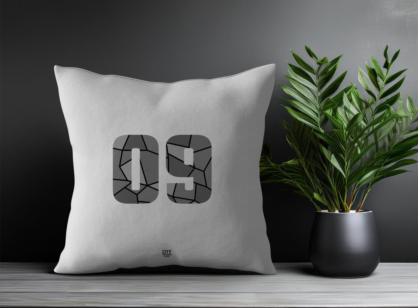 09 Number Pillow Case and Pillow Throw (Melange Grey)