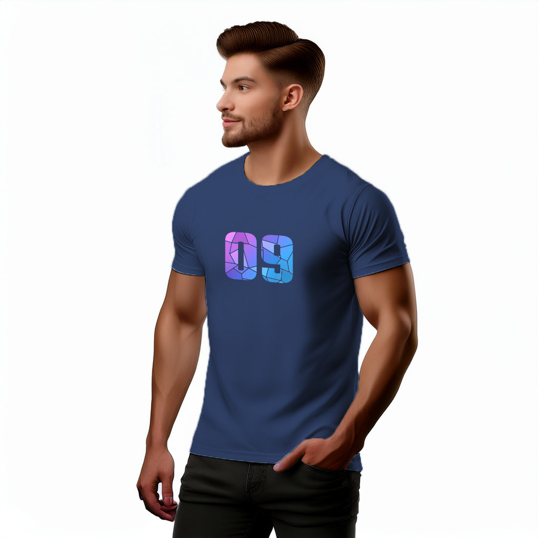 09 Number Men Unisex T-Shirt (Navy Blue)