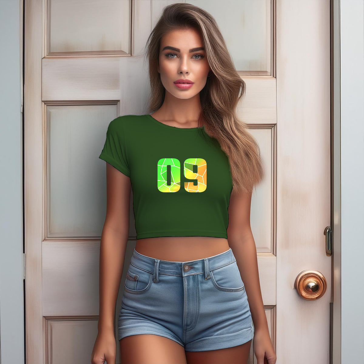 09 Number Women Crop Top (Olive Green)