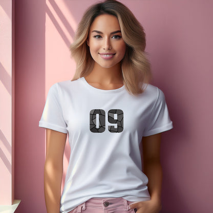 09 Number Women T-Shirt (White) | Stylish Numeric Graphic Tee