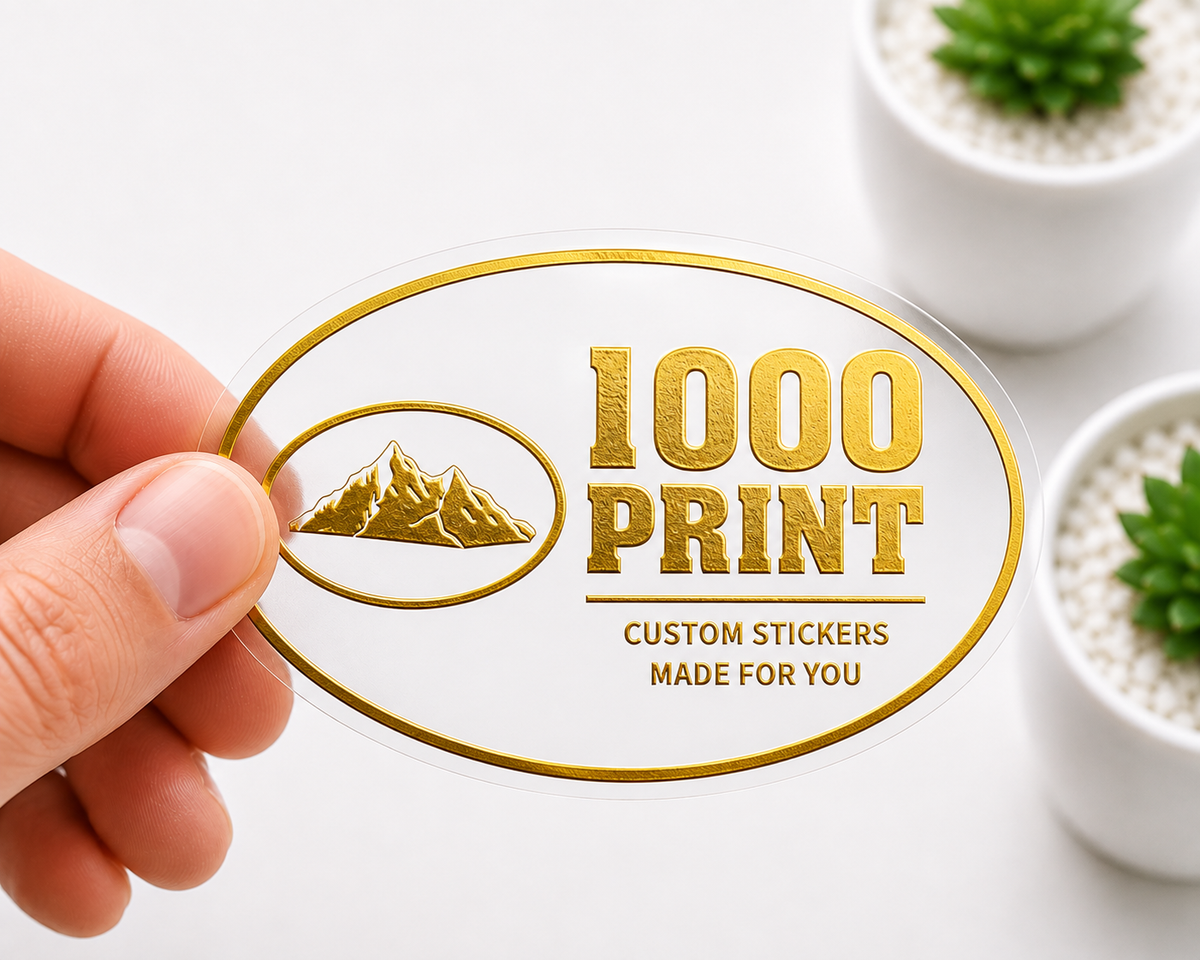 Custom Oval Gold Foiling Transparent Stickers | 1000 Print