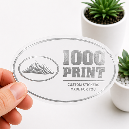 Custom Oval Silver Foiling White Paper Stickers | 1000 Print