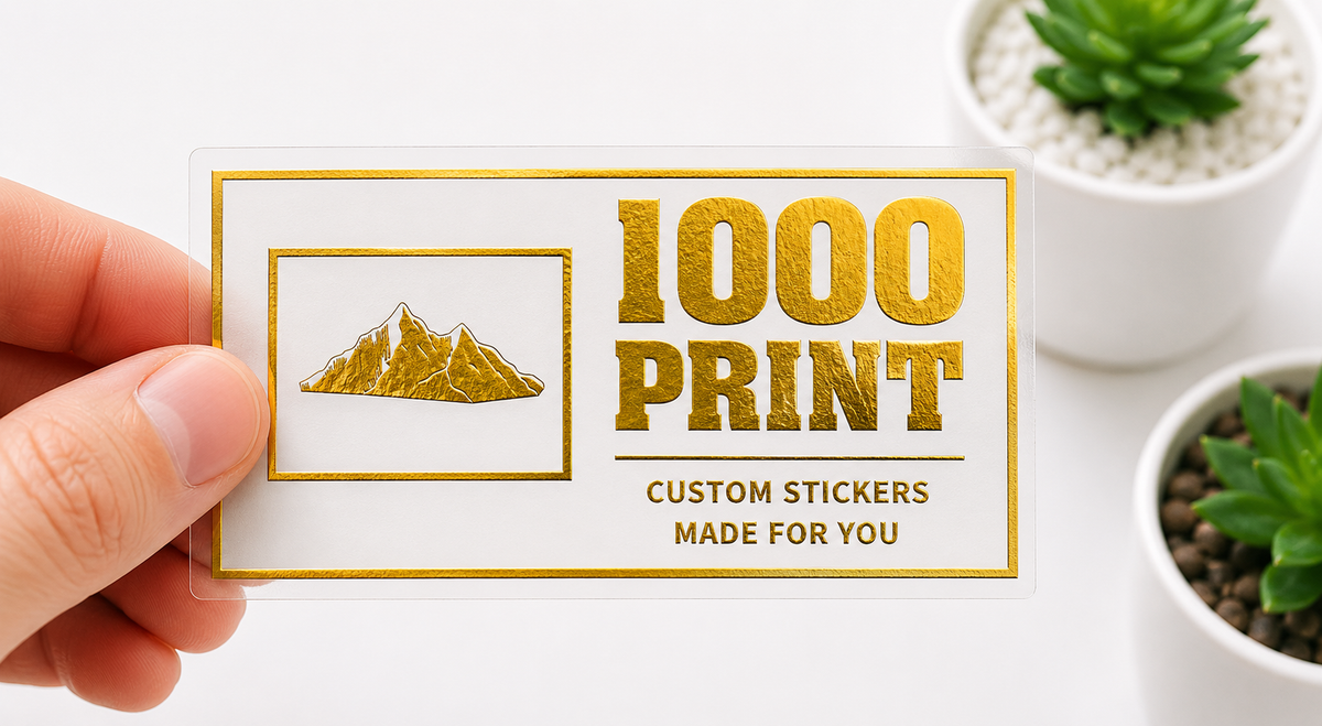 Custom Rectangle Gold Foiling White Paper Stickers | 1000 Print
