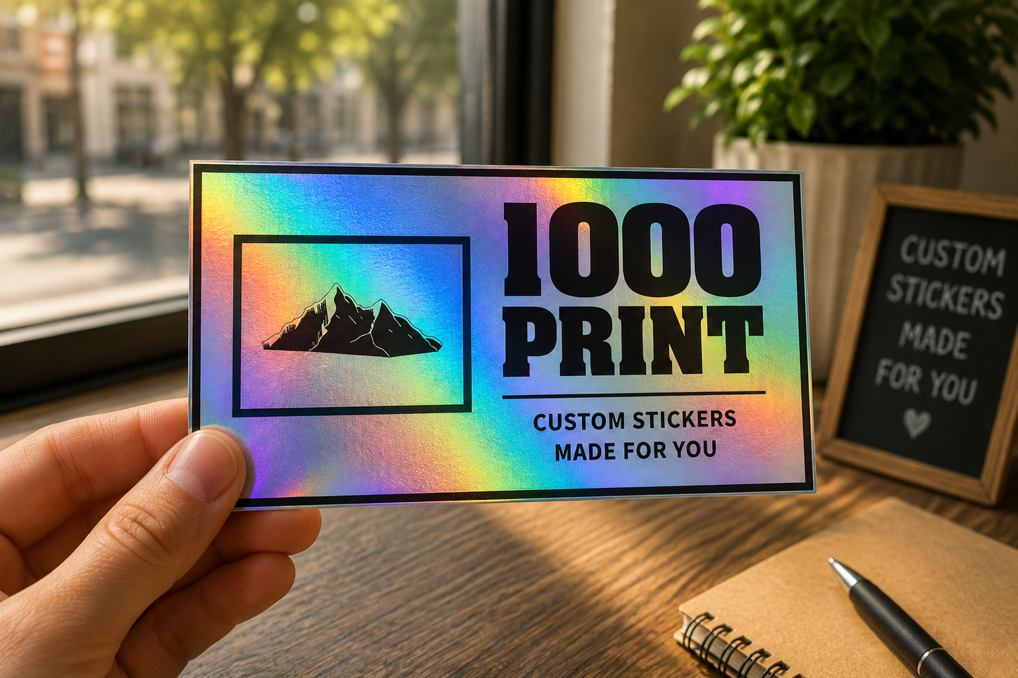 Custom Rectangle Holographic Stickers | 1000 Print (Black)