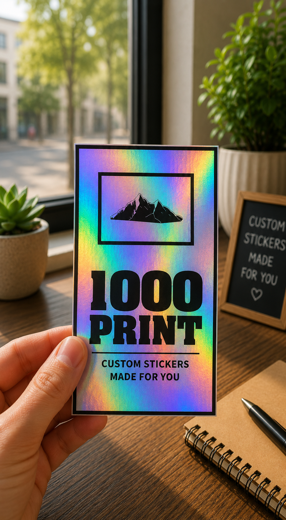 Custom Rectangle Holographic Stickers | 1000 Print (Black)