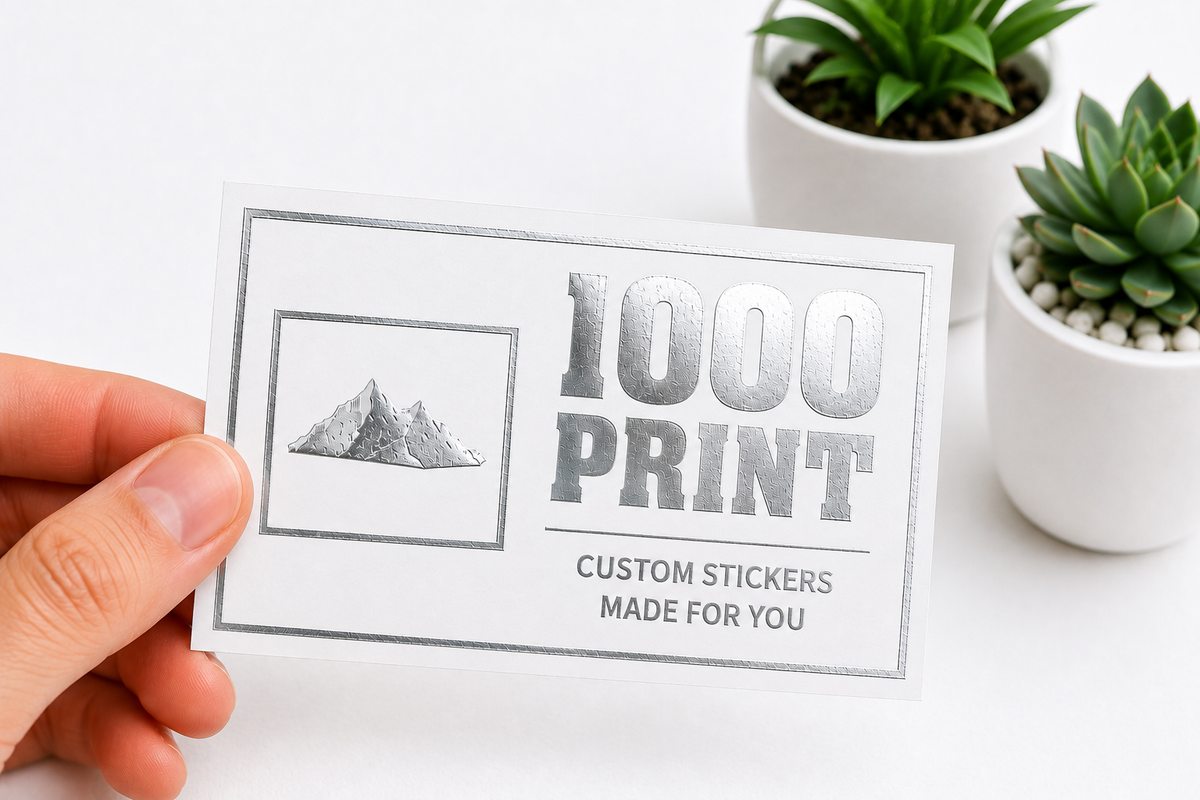 Custom Rectangle Silver Foiling White Paper Stickers | 1000 Print
