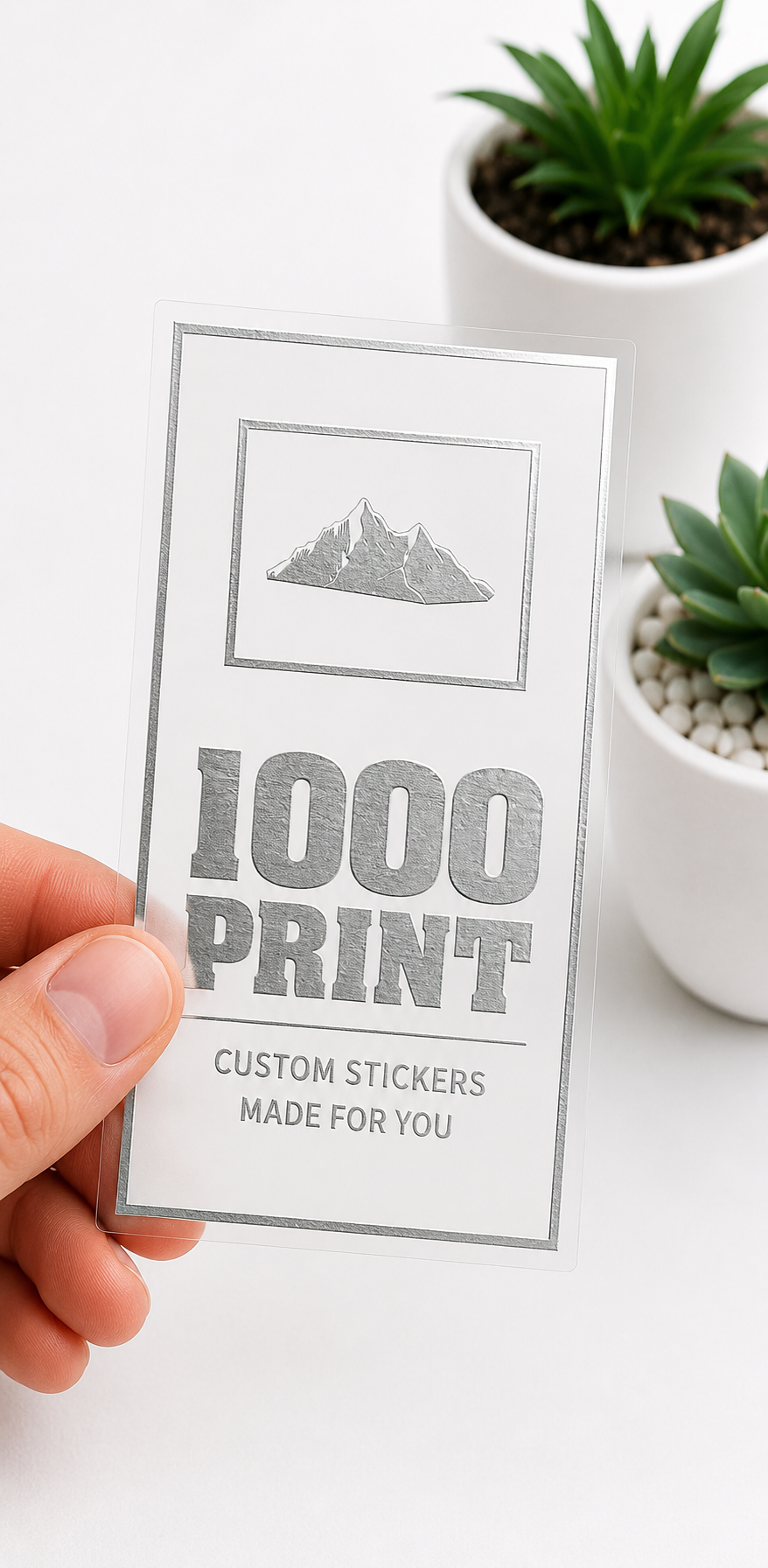 Custom Rectangle Silver Foiling White Paper Stickers | 1000 Print