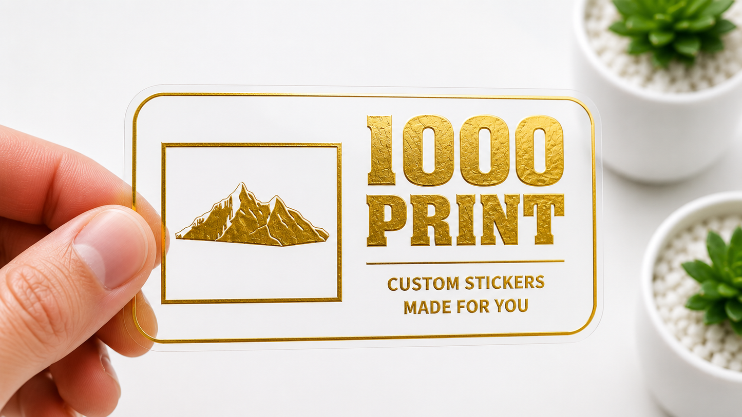 Custom Rounded Rectangle Gold Foiling Transparent Stickers | 1000 Print