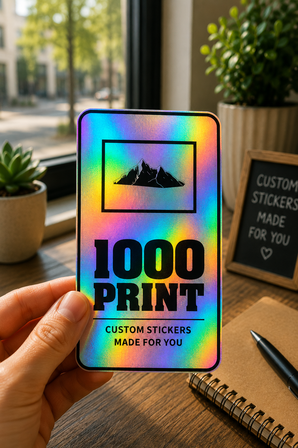 Custom Rounded Rectangle Holographic Stickers | 1000 Print (Black)