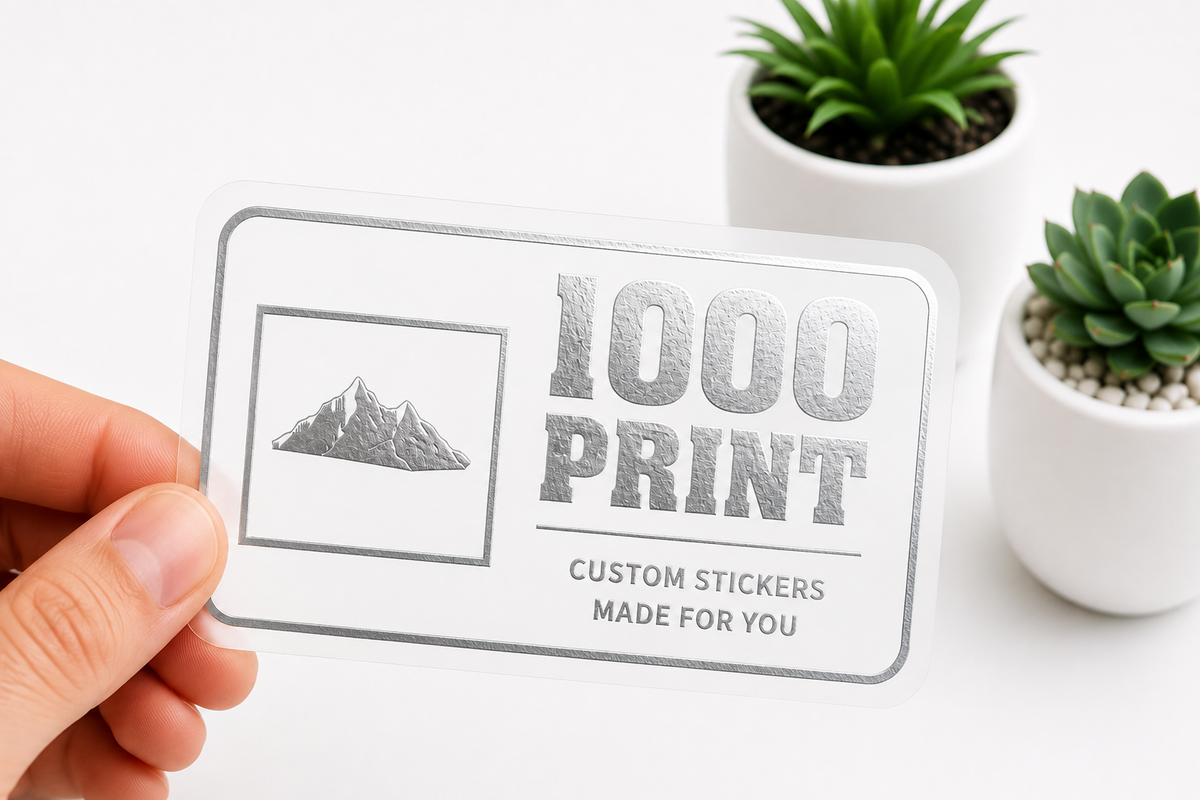 Custom Rounded Rectangle Silver Foiling White Paper Stickers | 1000 Print