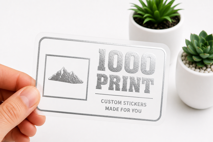 Custom Rounded Rectangle Silver Foiling White Paper Stickers | 1000 Print