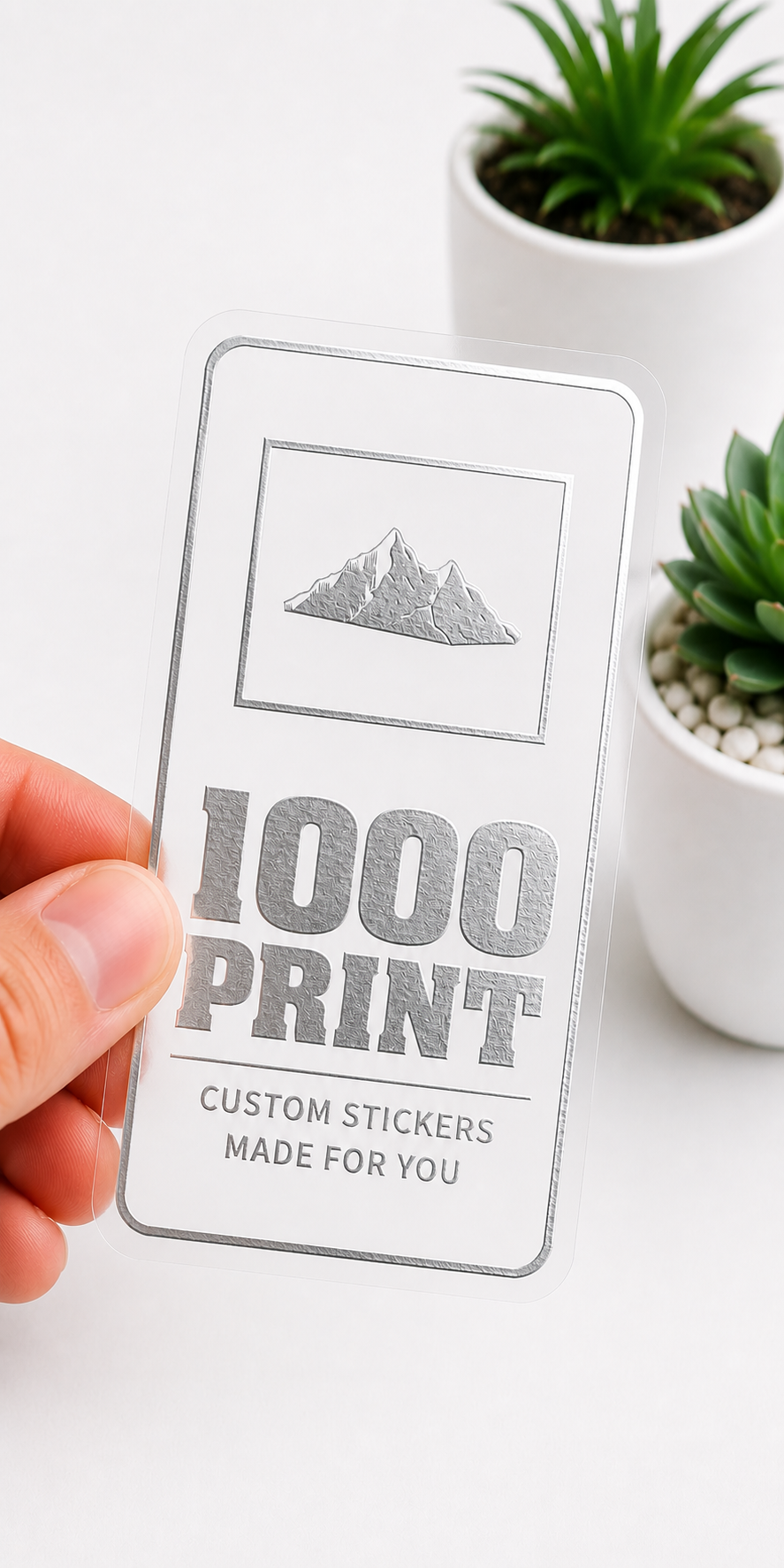 Custom Rounded Rectangle Silver Foiling White Paper Stickers | 1000 Print