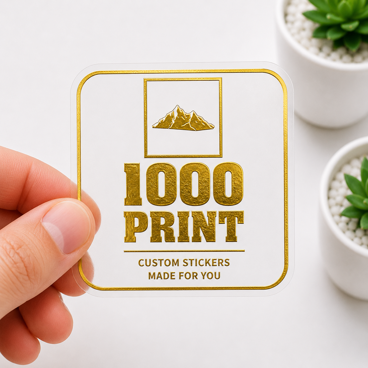Custom Rounded Square Gold Foiling Stickers White Paper Sheets | 1000 Print