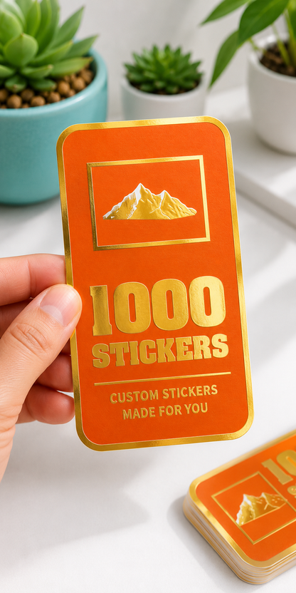 Custom Rounded Rectangle Gold Foiling Colour Paper Stickers | 1000 Stickers