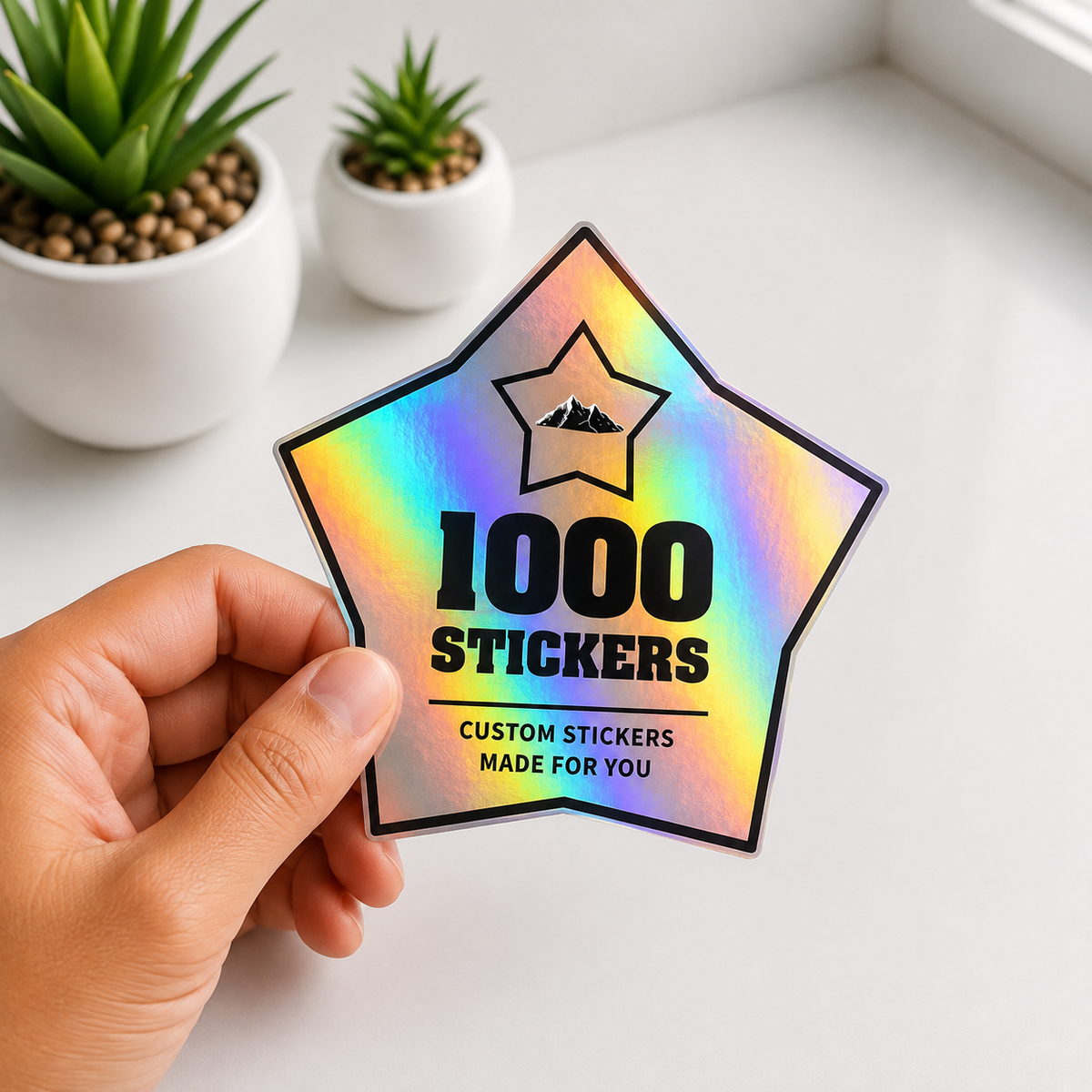 Custom Shape Holographic Stickers | 1000 Stickers (Black)