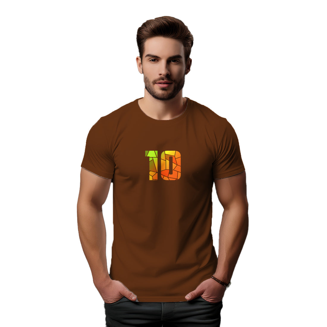10 Number Men Unisex T-Shirt (Brown)