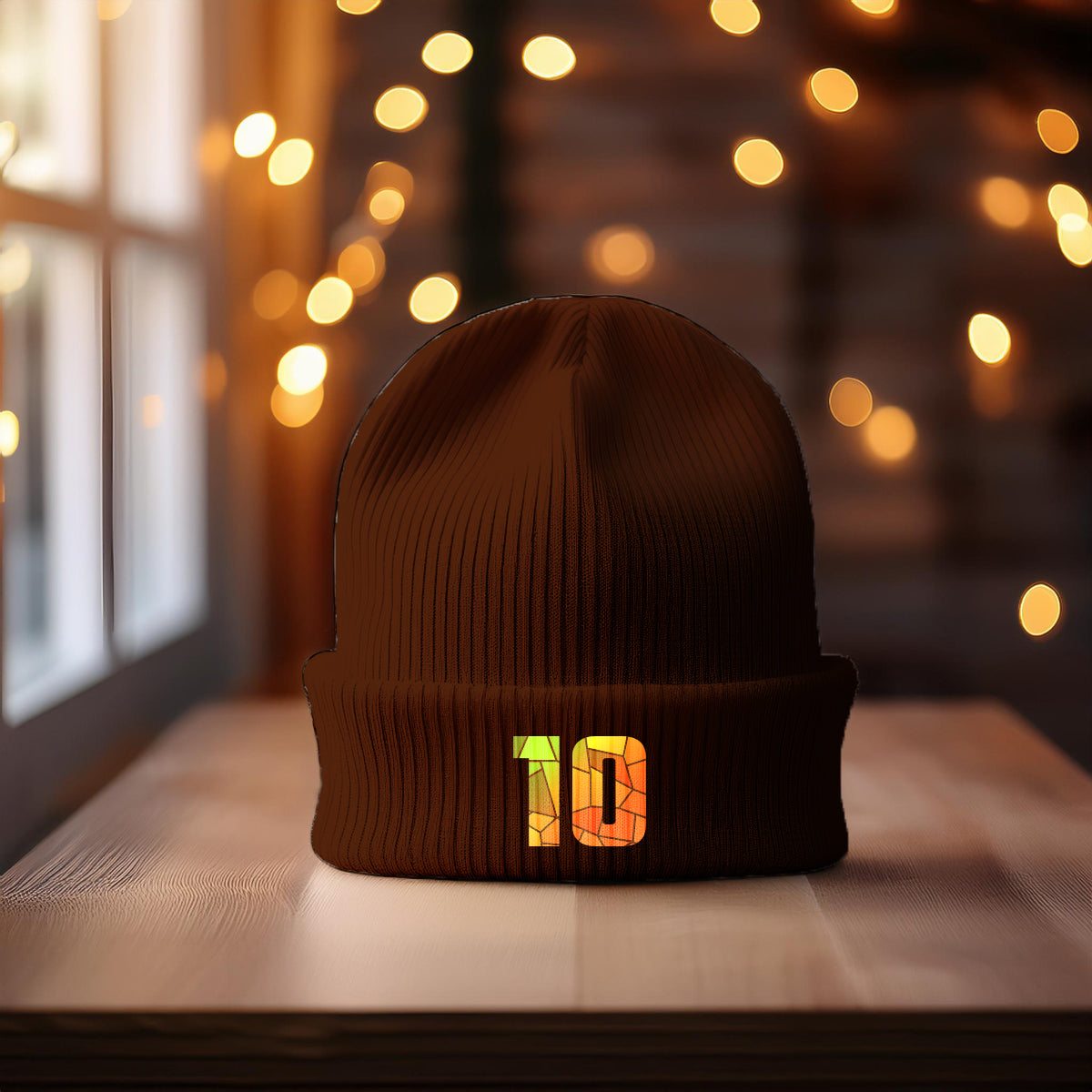 10 Number Cuffed Beanie (Brown)