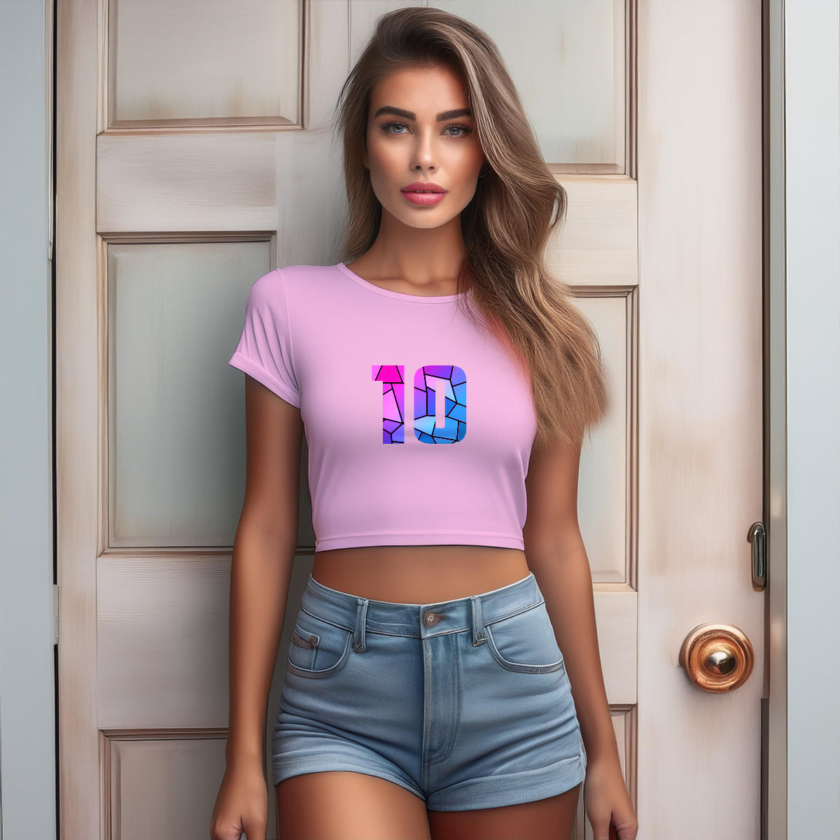 10 Number Women Crop Top (Light Pink)