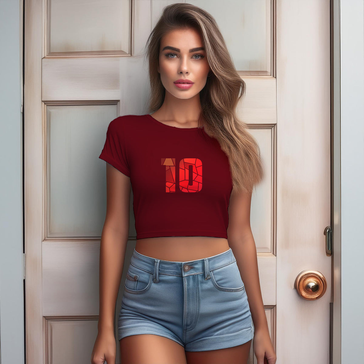 10 Number Women Crop Top (Maroon)