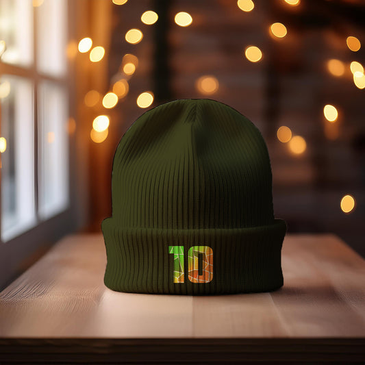 10 Number Cuffed Beanie (Olive)