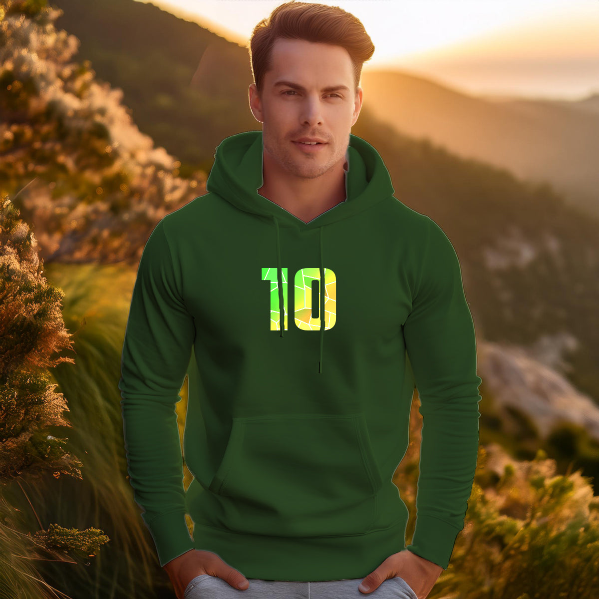 10 Number Unisex Hoodie (Olive Green)